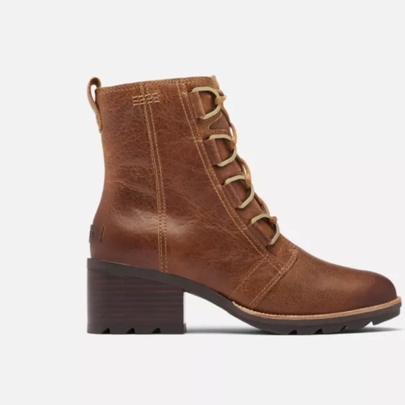 Sorel Shoes - Sorel Cate lace bootie ankle boot  sz 9 combat leather brown